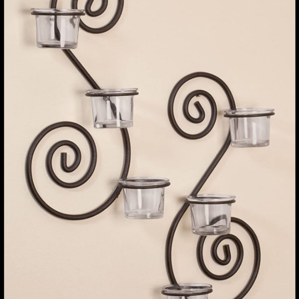 Beautiful Pair of Metal Wall Sconces 3 Tealight Candle Holder with Glass Cups